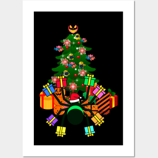 Halloween and Christmas Spider With Navidad Presents Posters and Art